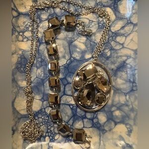 Elegant Silver Necklace and Bracelet with Gemstone Accents